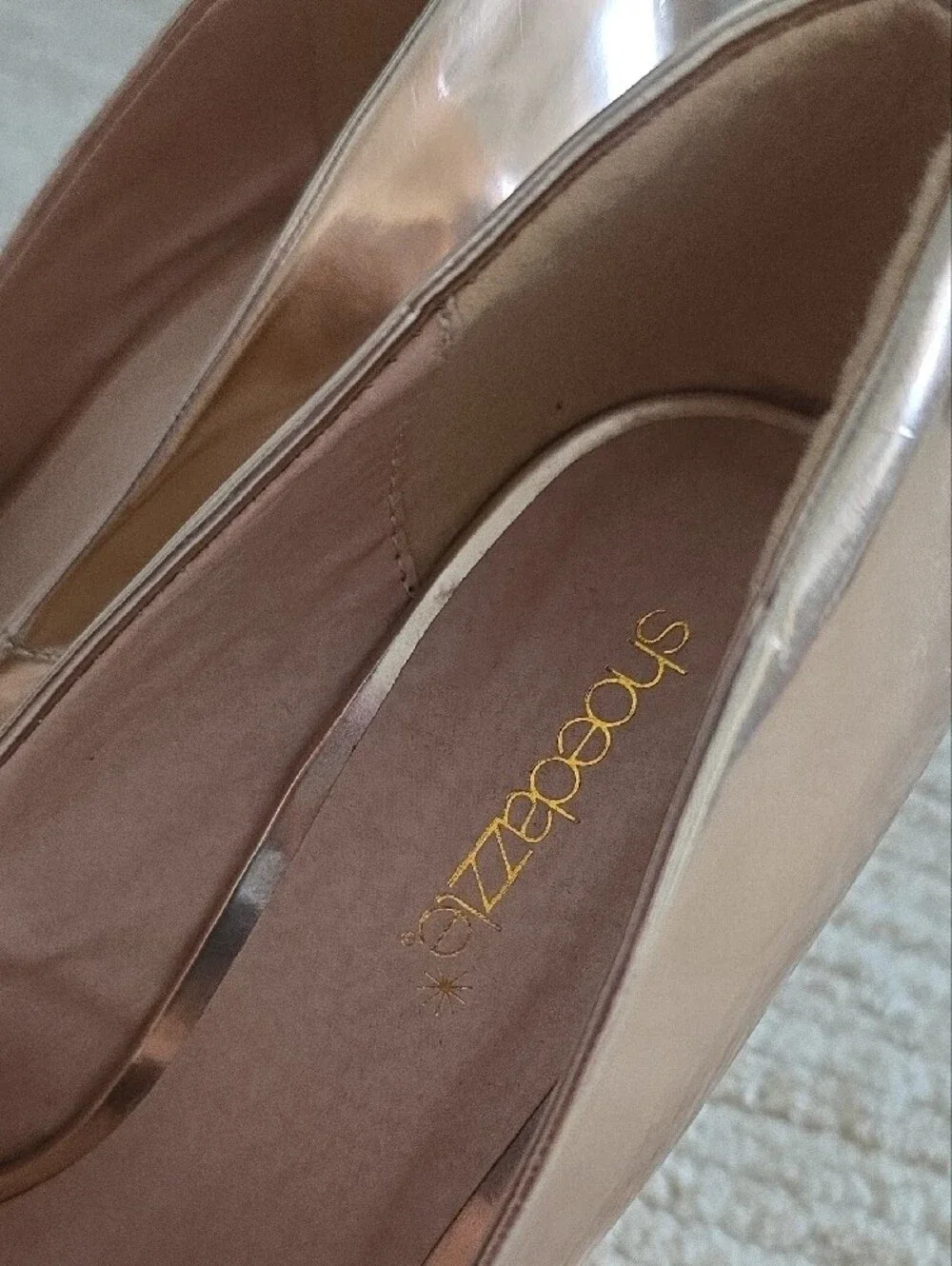 Shoe Dazzle Metallic Rose Gold Pointed Wedge Heels